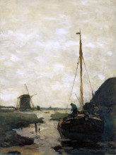 Картина "ship in polder canal" художника "вейсенбрух иохан хендрик"