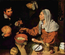 Копия картины "an old woman cooking eggs" художника "веласкес диего"