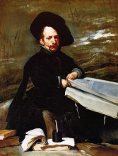 Репродукция картины "a dwarf holding a tome in his lap" художника "веласкес диего"