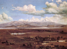 Репродукция картины "camino a chalco con los volcanes" художника "веласко хосе мария"