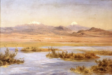 Картина "el popocat&#233;petl y el iztacc&#237;huatl desde el lago de chalco" художника "веласко хосе мария"