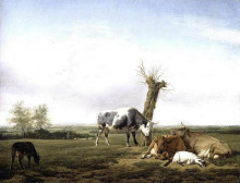 Картина "cattle and goats in a meadow" художника "вельде адриан ван де"