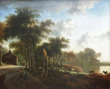 Копия картины "landscape with shepherds" художника "вельде адриан ван де"