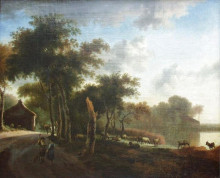 Репродукция картины "landscape with shepherds" художника "вельде адриан ван де"