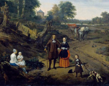 Копия картины "portrait of a couple with two children and a nursemaid in a landscape (detail)" художника "вельде адриан ван де"