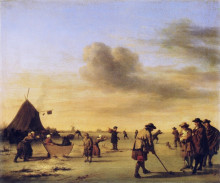 Картина "golfers on the ice near haarlem" художника "вельде адриан ван де"