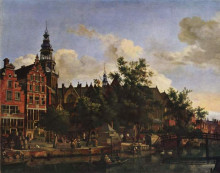 Картина "view of oudezijds voorburgwal with the oude kerk in amsterdam" художника "вельде адриан ван де"