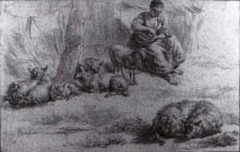 Репродукция картины "seated woman with a basket and livestock" художника "вельде адриан ван де"