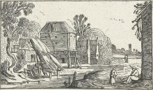 Копия картины "landscape with farmhouse and barn on stilts at a water" художника "вельде эсайас ван де"