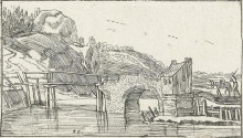 Картина "man driving a donkey towards a bridge" художника "вельде эсайас ван де"