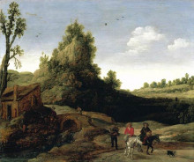 Копия картины "a landscape with travellers crossing a bridge before a small dwelling" художника "вельде эсайас ван де"