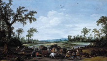 Репродукция картины "bandits attacking a caravan of travellers" художника "вельде эсайас ван де"