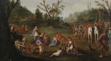 Копия картины "the meeting between alexander the great with the family of darius iii. after the defeat at the battle of issus." художника "вельде эсайас ван де"