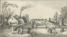 Копия картины "landscape with skaters on a bridge with sheep" художника "вельде эсайас ван де"