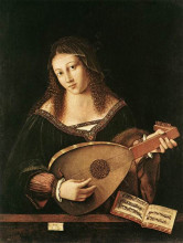 Репродукция картины "woman playing a lute" художника "венето бартоломео"