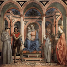 Репродукция картины "madonna and child with st. lucy, st. francis, st. nicolas and st. john the baptist, from santa lucia dei magnoli" художника "венециано доменико"