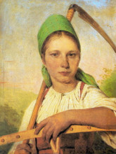 Репродукция картины "a peasant woman with scythe and rake" художника "венецианов алексей"