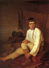 Репродукция картины "peasant boy putting on bast sandals" художника "венецианов алексей"