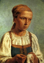 Репродукция картины "a peasant girl with embroidery" художника "венецианов алексей"