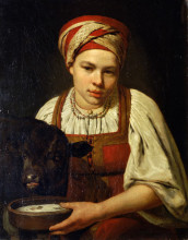 Репродукция картины "a peasant girl with a calf" художника "венецианов алексей"