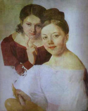 Репродукция картины "portrait of artist&#39;s daughters alexandra and felisata" художника "венецианов алексей"