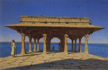 Картина "evening on the lake. one of the pavilions on the marble promenade in radzhnagar (principality of udaipur)" художника "верещагин василий"