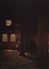 Репродукция картины "interior of the wooden church of st. peter and st. paul in puchug" художника "верещагин василий"