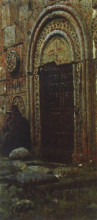 Репродукция картины "the entrance door to the church under the kazbek" художника "верещагин василий"