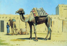 Репродукция картины "camel in the courtyard of caravanserai" художника "верещагин василий"