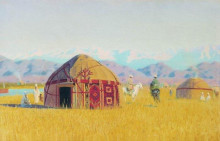 Картина "kyrgyz tent on the chu river" художника "верещагин василий"
