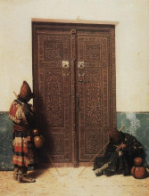 Репродукция картины "at the door of a mosque" художника "верещагин василий"