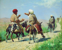 Копия картины "мулла рахим и мулла керим по дороге на базар ссорятся" художника "верещагин василий"