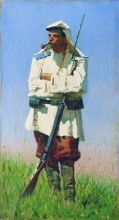 Репродукция картины "turkestan soldiers in the winter form" художника "верещагин василий"