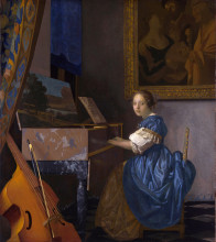 Картина "a young woman seated at a virginal (a lady seated at a virginal)" художника "вермеер ян"