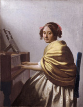 Репродукция картины "a young woman seated at the virginals (a young woman seated at the virginal)" художника "вермеер ян"