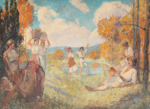 Картина "autumn allegory (the art and the wine)" художника "вермонт николае"