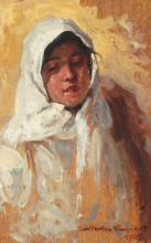 Копия картины "peasant woman with white headscarf" художника "вермонт николае"