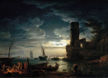 Картина "nuit - sc&#232;ne de c&#244;te m&#233;diterran&#233;enne avec des p&#234;cheurs et des bateaux" художника "верне клод жозеф"