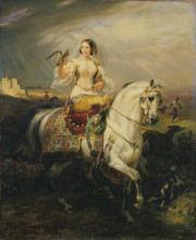 Репродукция картины "an algerian lady hawking" художника "верне орас"