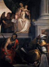 Копия картины "madonna enthroned with child, st john the baptist, st louis of toulouse and donors" художника "веронезе паоло"