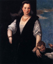 Картина "portrait of woman with a child and a dog" художника "веронезе паоло"