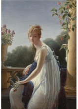 Репродукция картины "a young woman seated by a window" художника "вильер мари-дениз"