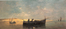 Репродукция картины "fishing boat at dusk" художника "воланакис константинос"