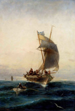Копия картины "fishing boat on choppy waters" художника "воланакис константинос"
