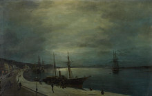 Картина "moonlit harbour" художника "воланакис константинос"