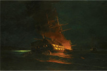 Картина "the burning of a turkish frigate" художника "воланакис константинос"