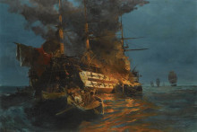 Репродукция картины "the burning of a turkish frigate" художника "воланакис константинос"