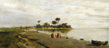 Репродукция картины "elegant figures at the shore" художника "воланакис константинос"