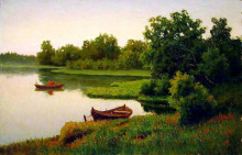 Картина "summer landscape with fisherman" художника "волков ефим"