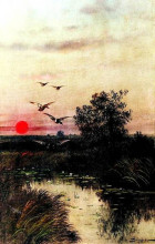 Копия картины "sunset over the lake" художника "волков ефим"